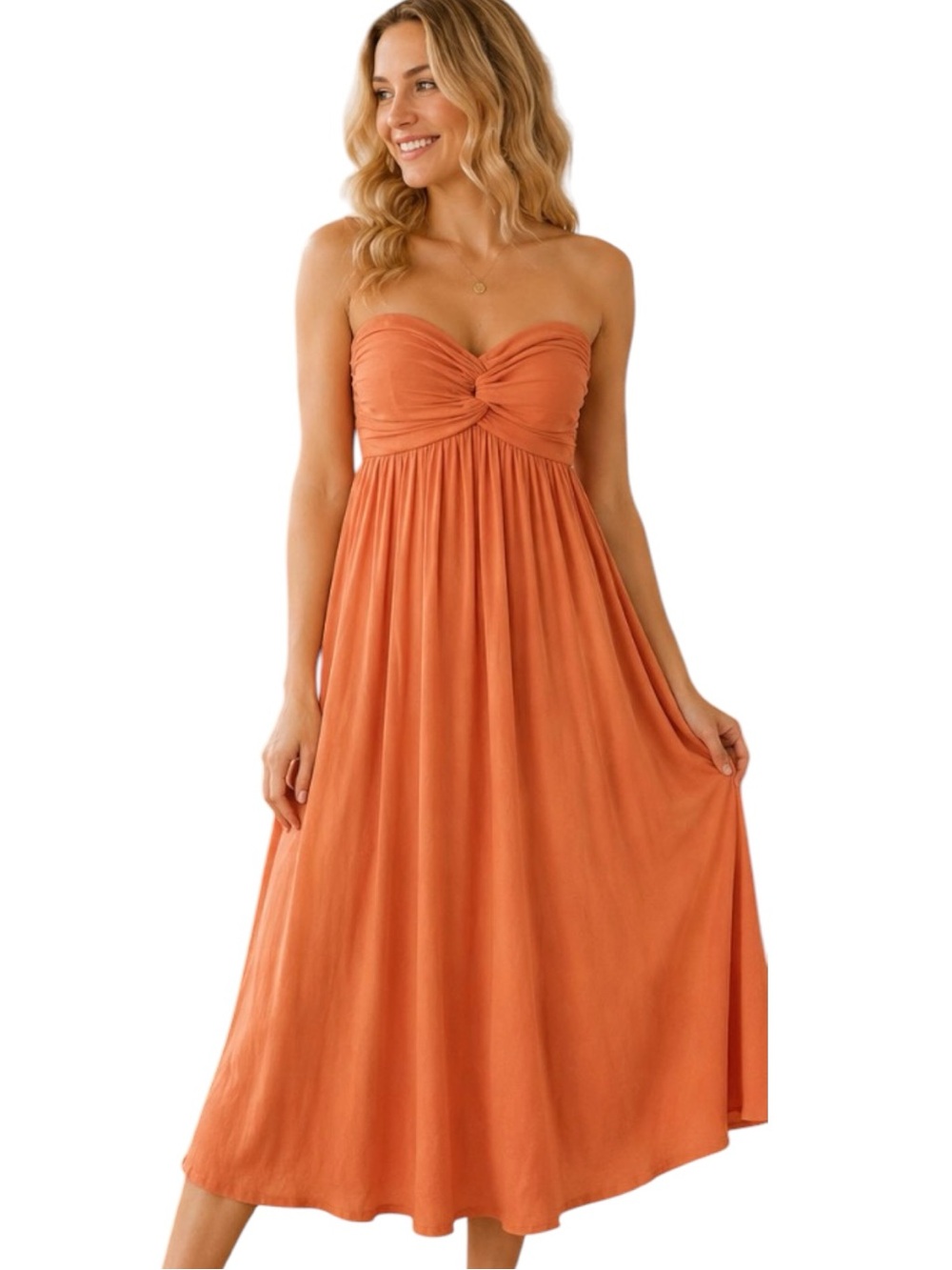 Heyson NWT Strapless Twist Front Maxi Dress Peach Coral Large Boho Empire Waist